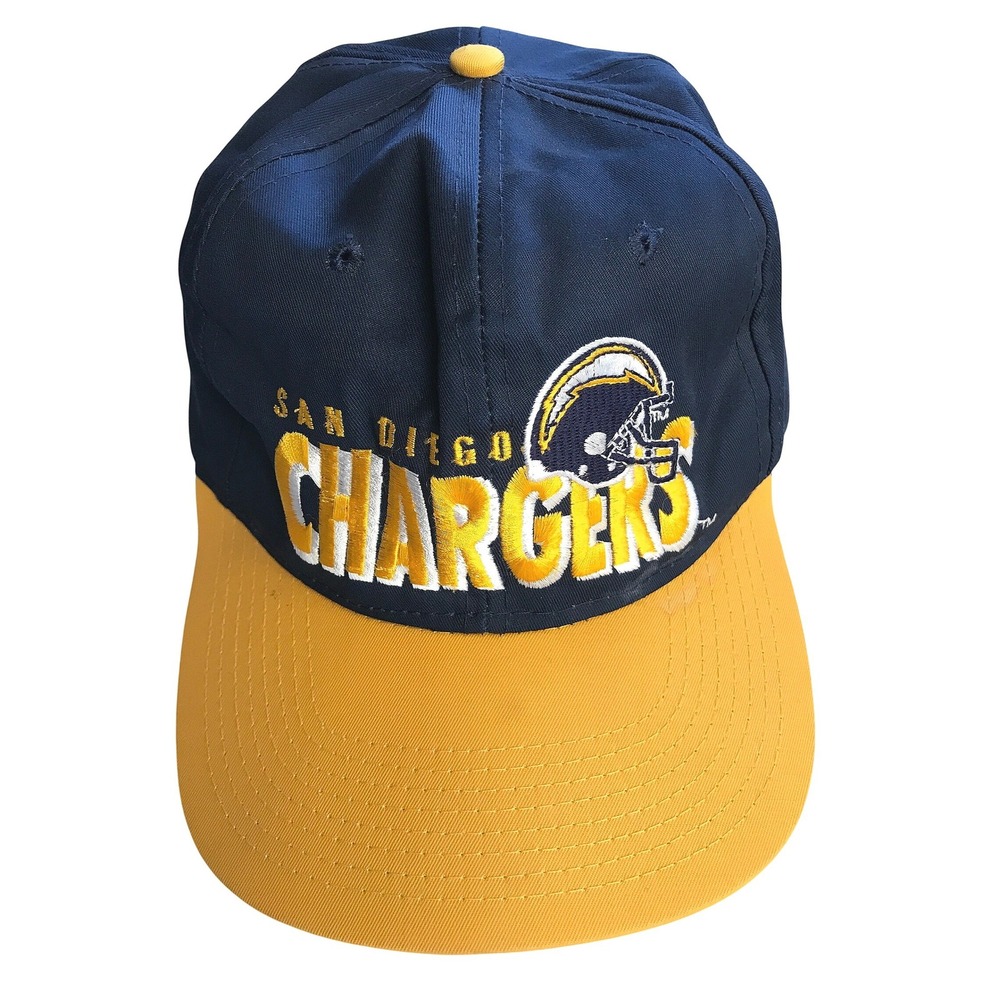 Vintage San Diego Chargers Snapback Hat Navy Blue Yellow AJD Team NFL 90s Cap